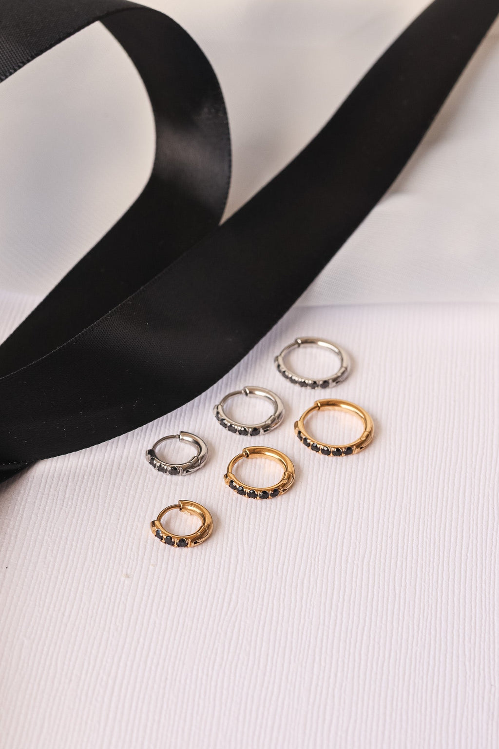 Micro Crystal Hoop in Black
