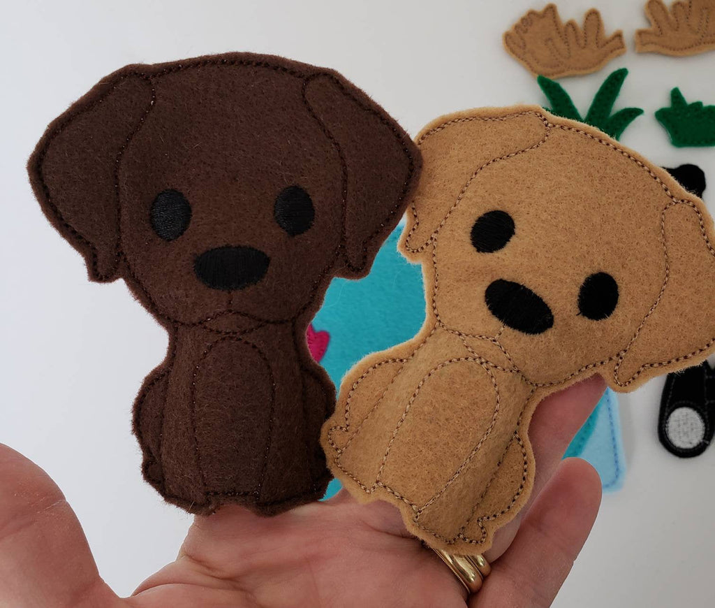 Felt dog finger puppet quiet book page - activity page - busy book - learning page